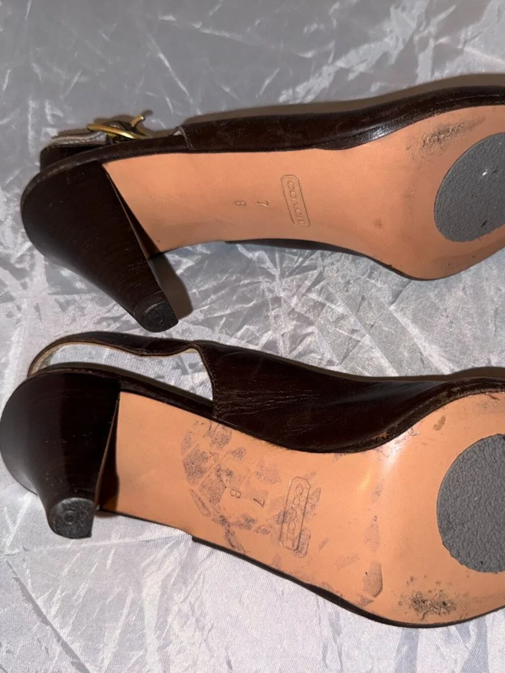 Coach Brown Leather Slingback Heels Women's Size 7 Made in Italy